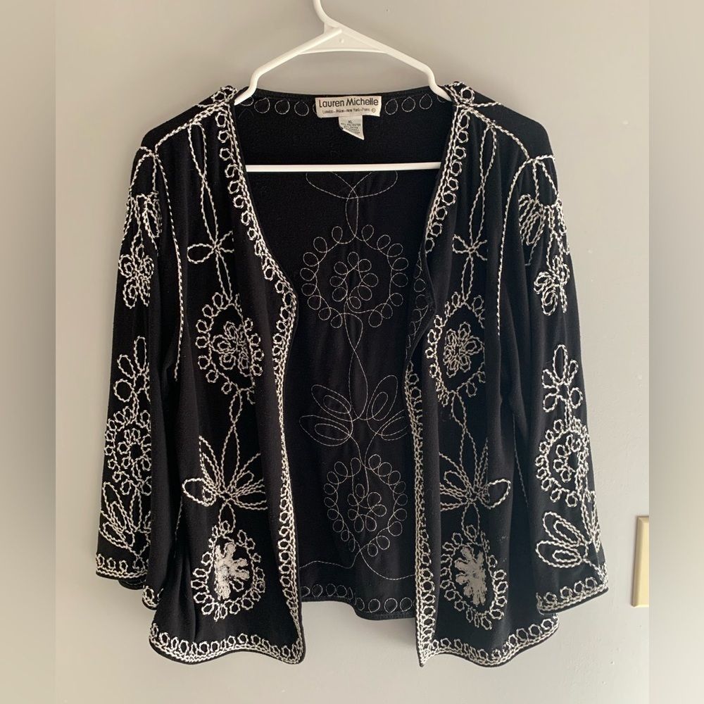 Womens Lauren Michelle Black & White Embroidered Vintage Long Sleeve Cardigan Xl